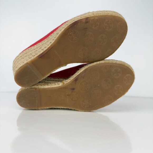 TORY BURCH Filipa Wedges Espadrilles Peep toes Red Size 9 B - Picture 8 of 15